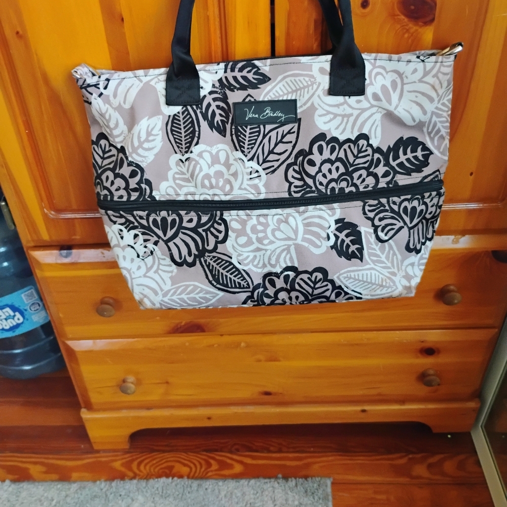 Vera Bradley Taupe, Black & Cream Floral Tote